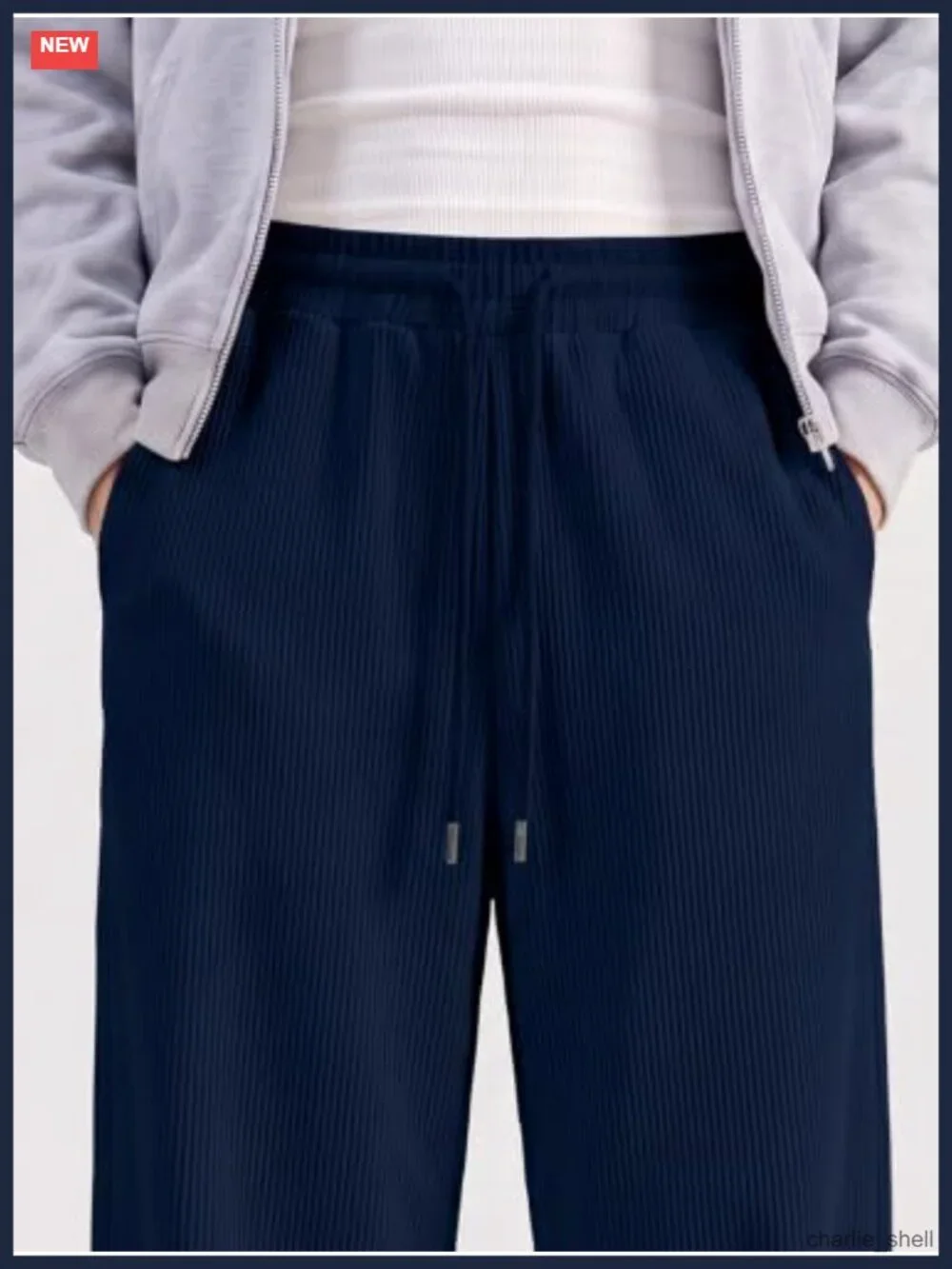 Men's Corduroy Fleece Sweatpants Wide Leg Baggy Barrel Curved